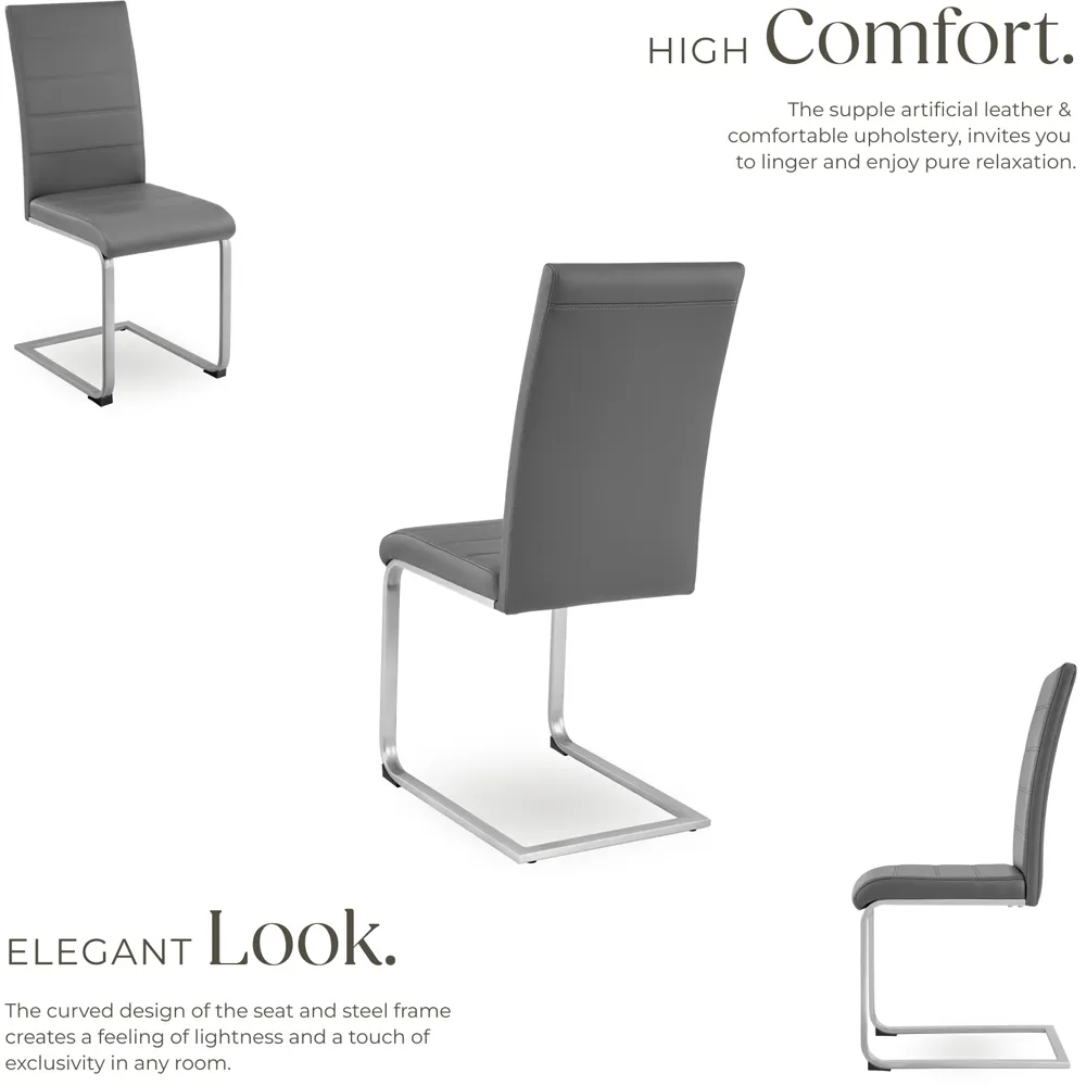 Set of 2 Cantilever High Backrest Dining Chairs - Grey