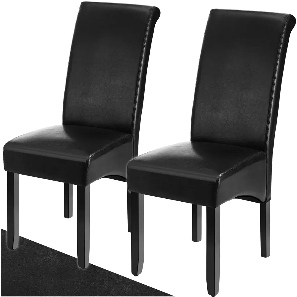 Set of 2 High Backrest Dining Chair - Black, Faux Leather