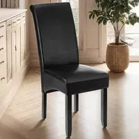 Set of 2 High Backrest Dining Chair - Black, Faux Leather