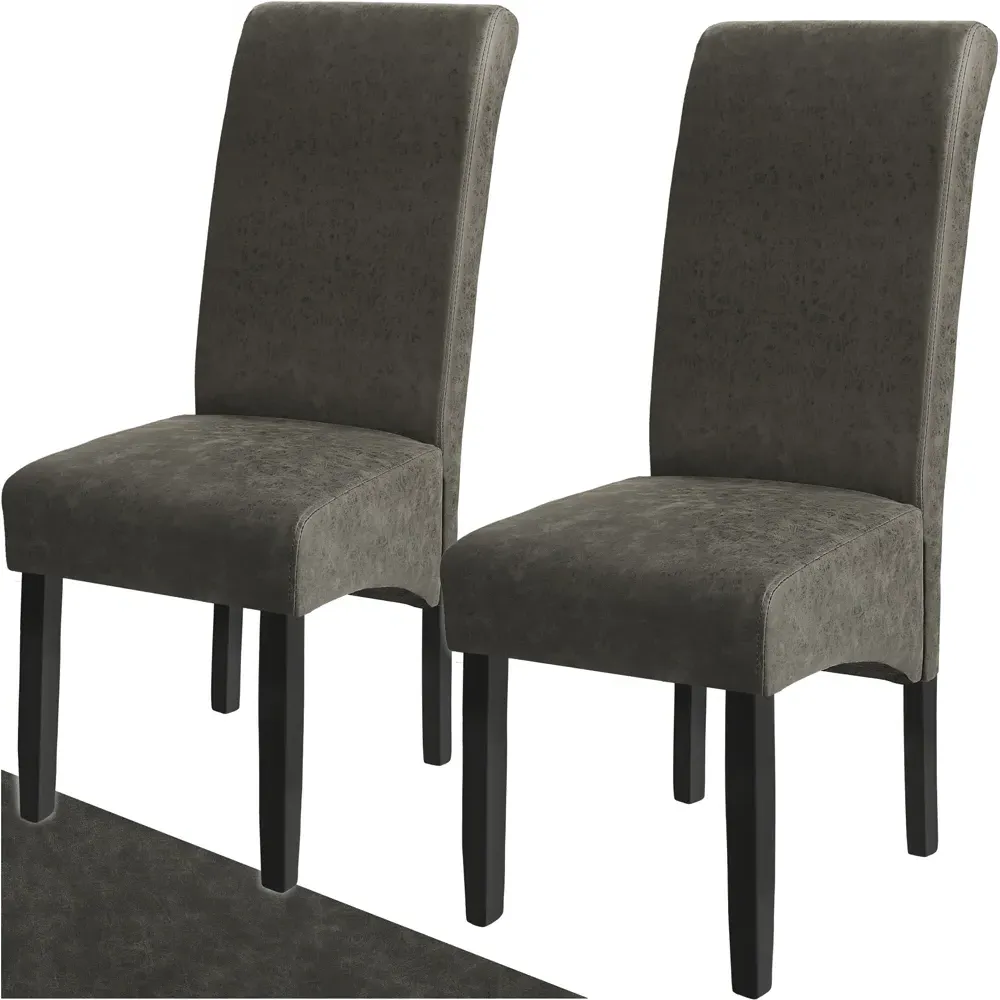 Set of 2 High Backrest Dining Chairs - Grey, Leather