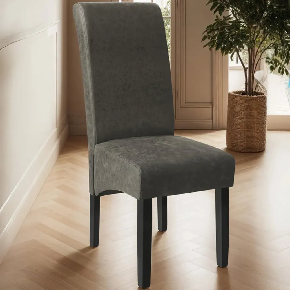 Set of 2 High Backrest Dining Chairs - Grey, Leather