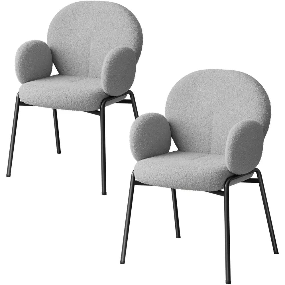 Set of 2 Padded Dining Chairs - Grey, Boucle