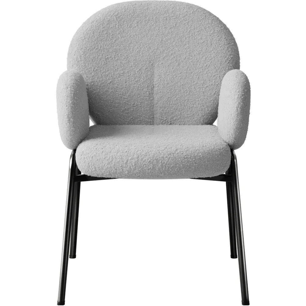 Set of 2 Padded Dining Chairs - Grey, Boucle