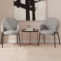 Set of 2 Padded Dining Chairs - Grey, Boucle