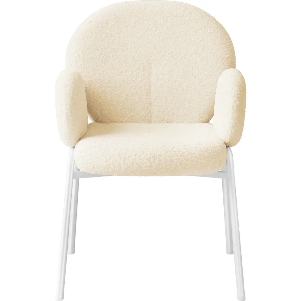 Set of 2 Padded Dining Chairs with Armrests - Cream, Boucle