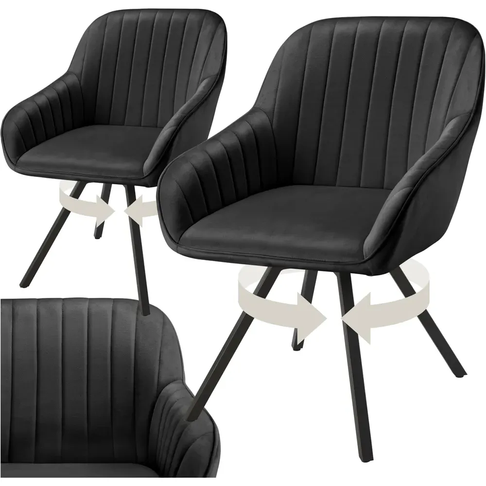 Set of 2 Swivel Lounge Armchairs - Black, Velvet