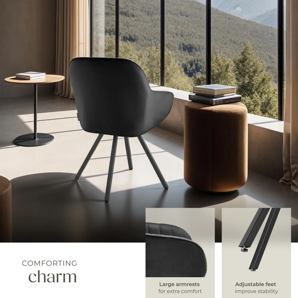 Set of 2 Swivel Lounge Armchairs - Black, Velvet