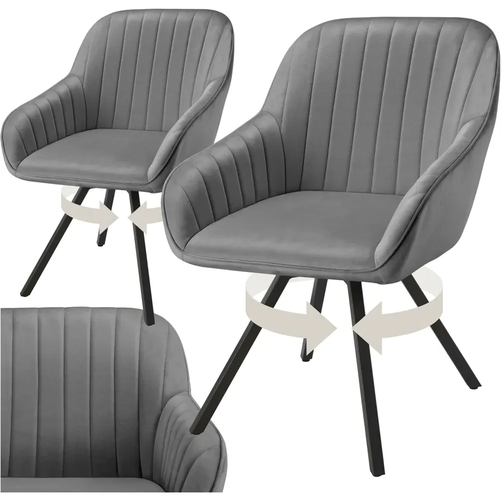 Set of 2 Swivel Lounge Armchairs - Grey, Velvet