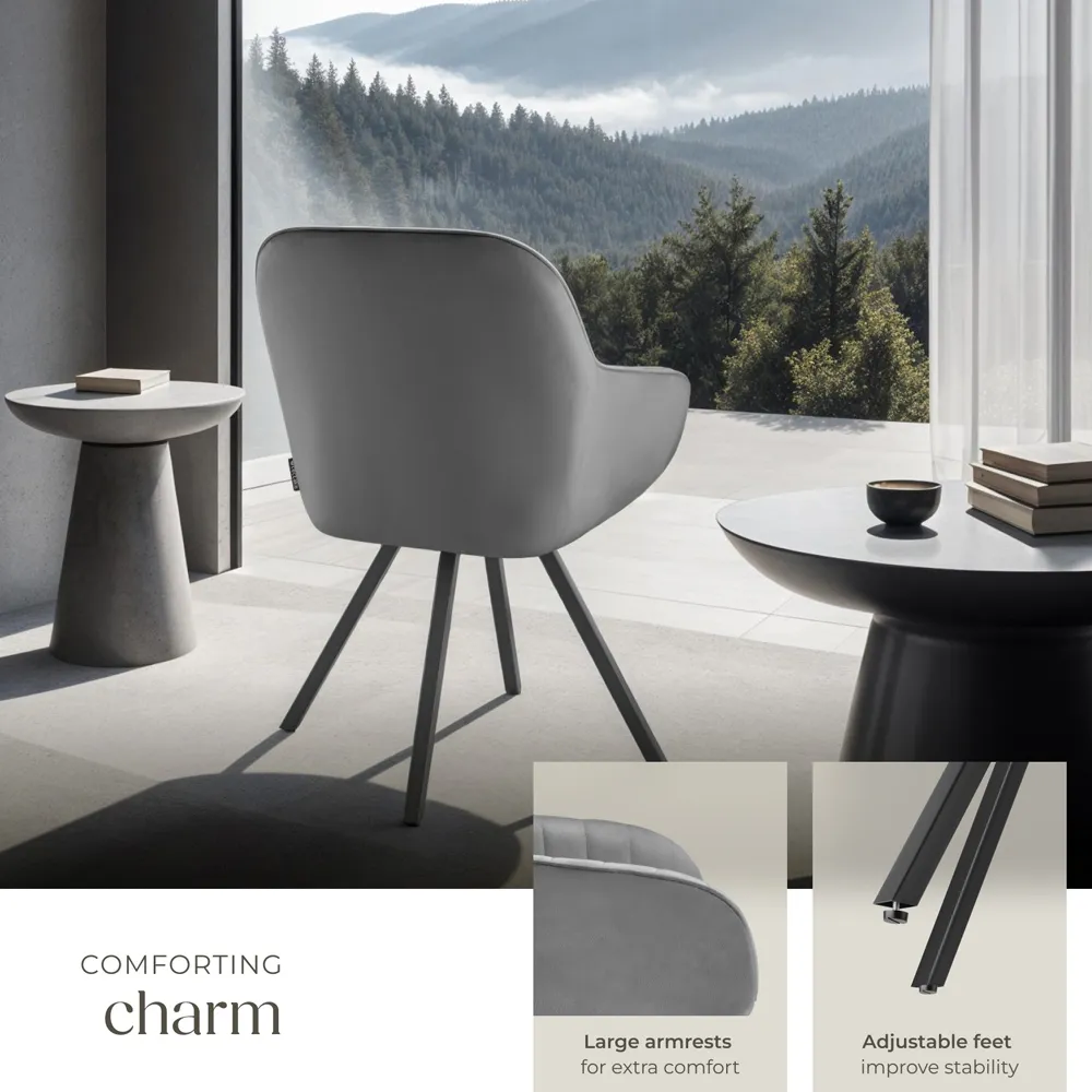 Set of 2 Swivel Lounge Armchairs - Grey, Velvet