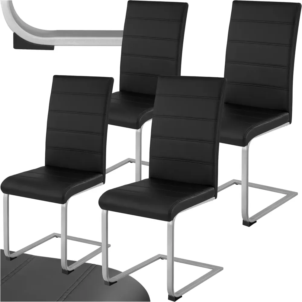 Set of 4 Cantilever High Backrest Dining Chairs - Black