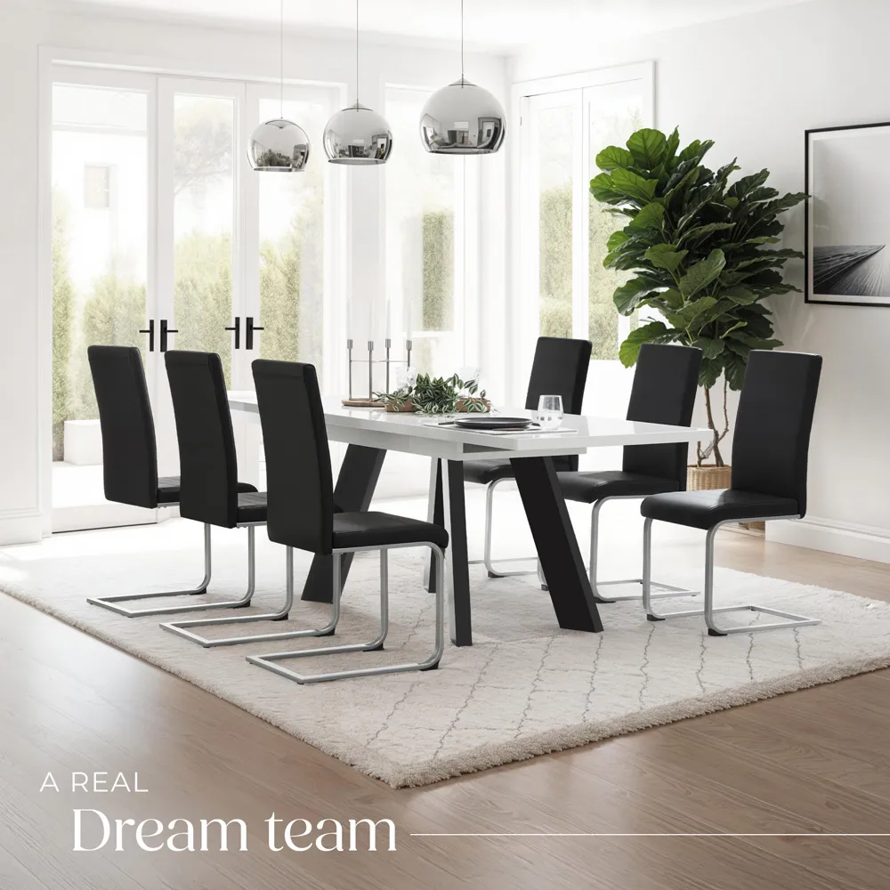 Set of 4 Cantilever High Backrest Dining Chairs - Black