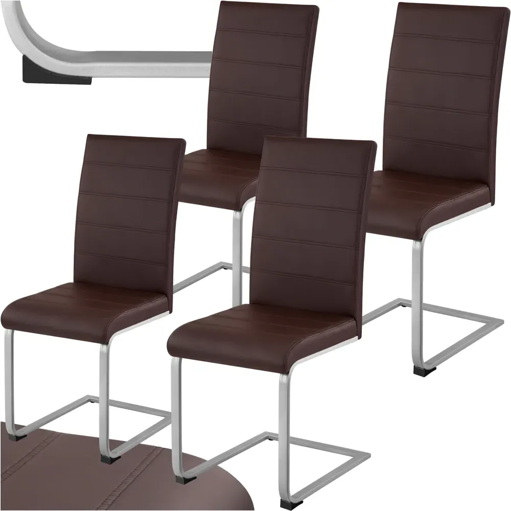 Set of 4 Cantilever High Backrest Dining Chairs - Brown