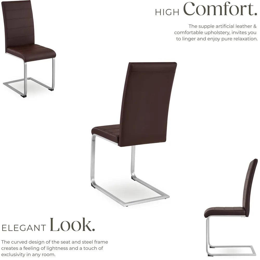 Set of 4 Cantilever High Backrest Dining Chairs - Brown