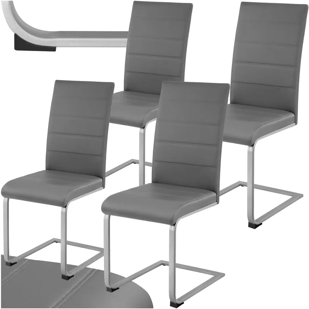 Set of 4 Cantilever High Backrest Dining Chairs - Grey