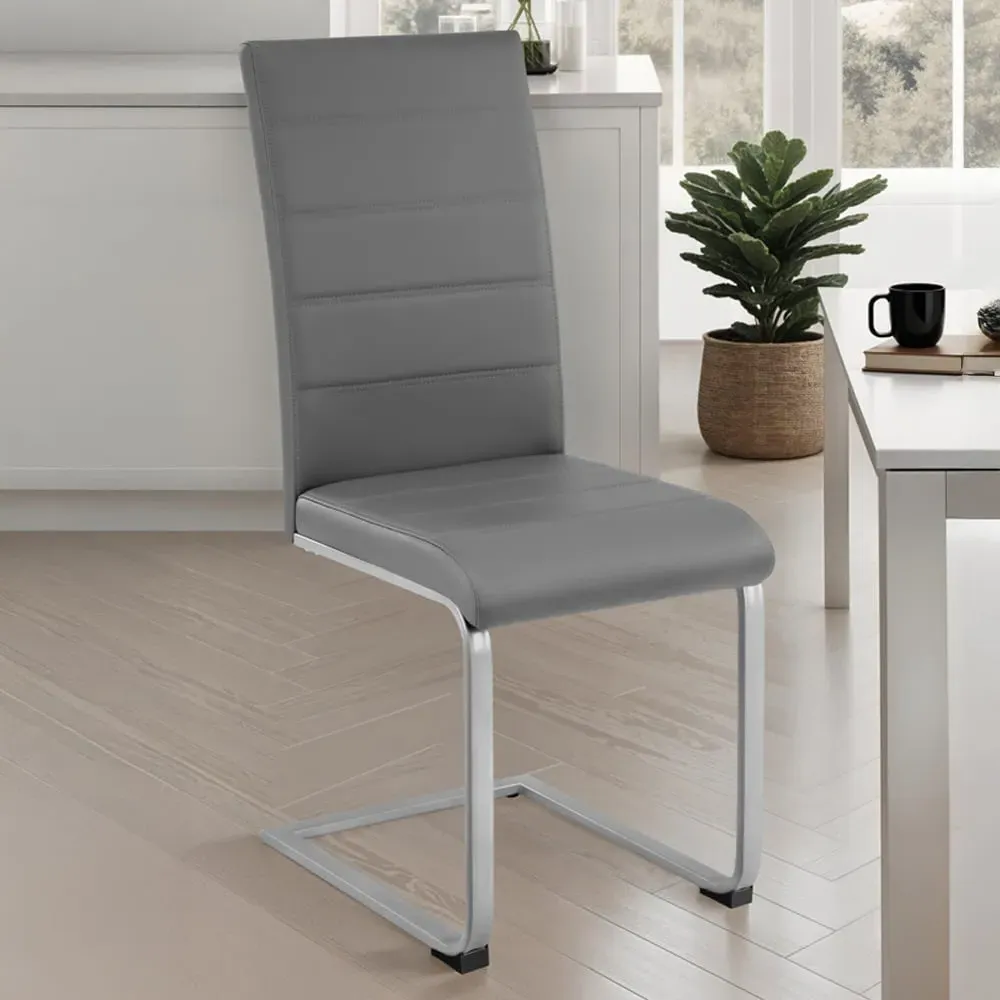 Set of 4 Cantilever High Backrest Dining Chairs - Grey