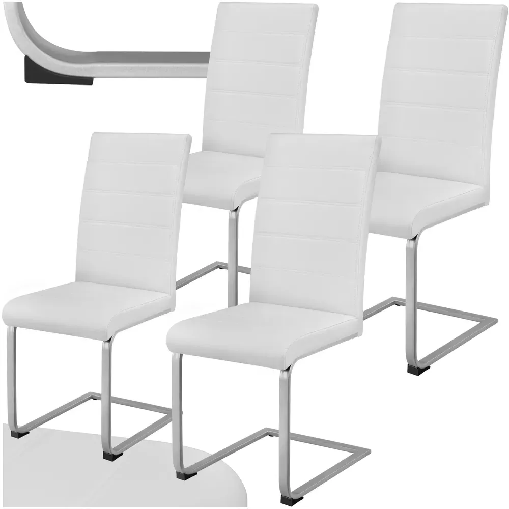 Set of 4 Cantilever High Backrest Dining Chairs - White
