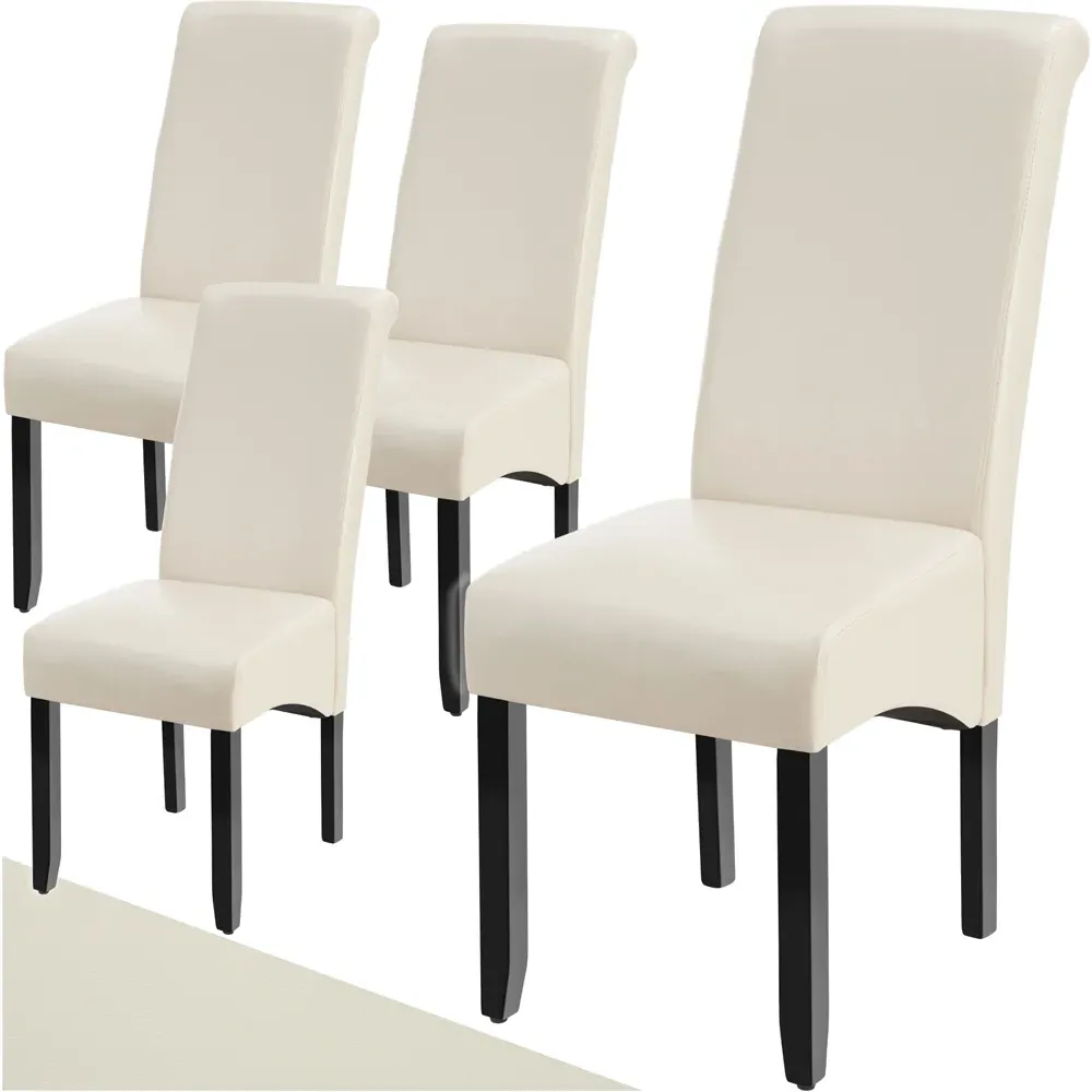 Set of 4 High Backrest Dining Chairs - Cream, Faux Leather