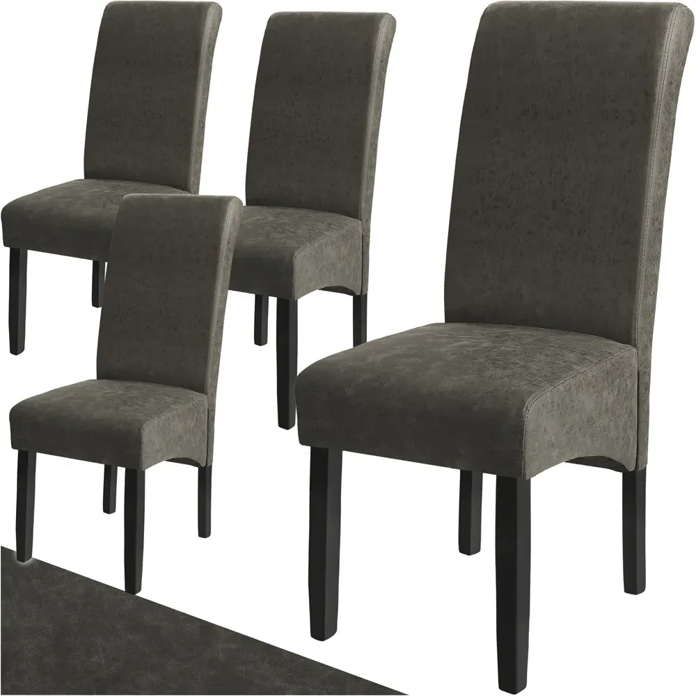 Set of 4 High Backrest Dining Chairs - Grey, Leather