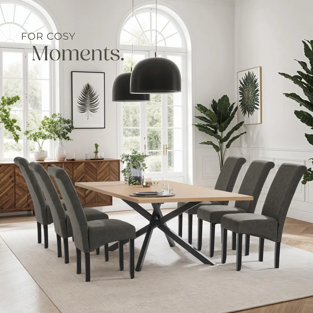 Set of 4 High Backrest Dining Chairs - Grey, Leather