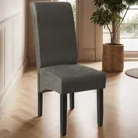 Set of 4 High Backrest Dining Chairs - Grey, Leather