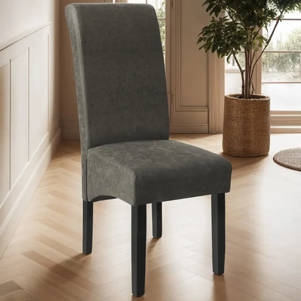 Set of 4 High Backrest Dining Chairs - Grey, Leather