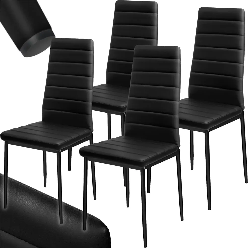 Set of 4 High Backrest Padded Dining Chairs - Black