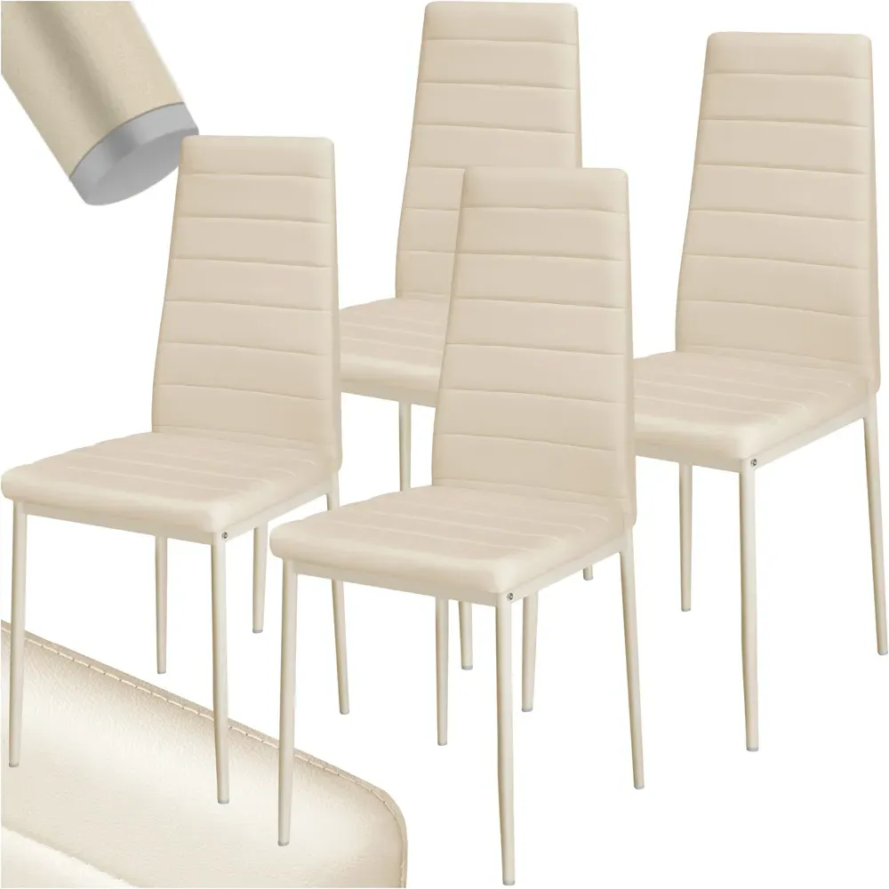 Set of 4 High Backrest Padded Dining Chairs - Cream