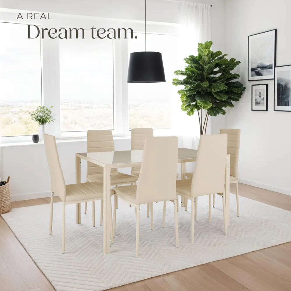 Set of 4 High Backrest Padded Dining Chairs - Cream