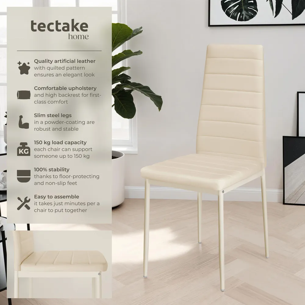 Set of 4 High Backrest Padded Dining Chairs - Cream