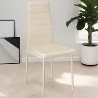 Set of 4 High Backrest Padded Dining Chairs - Cream