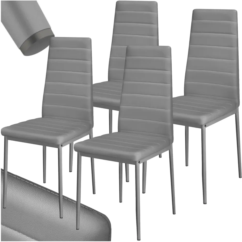 Set of 4 High Backrest Padded Dining Chairs - Grey