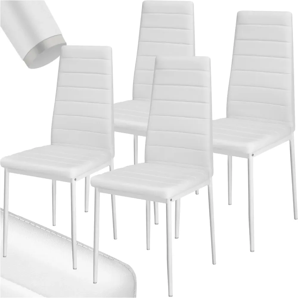 Set of 4 High Backrest Padded Dining Chairs - White