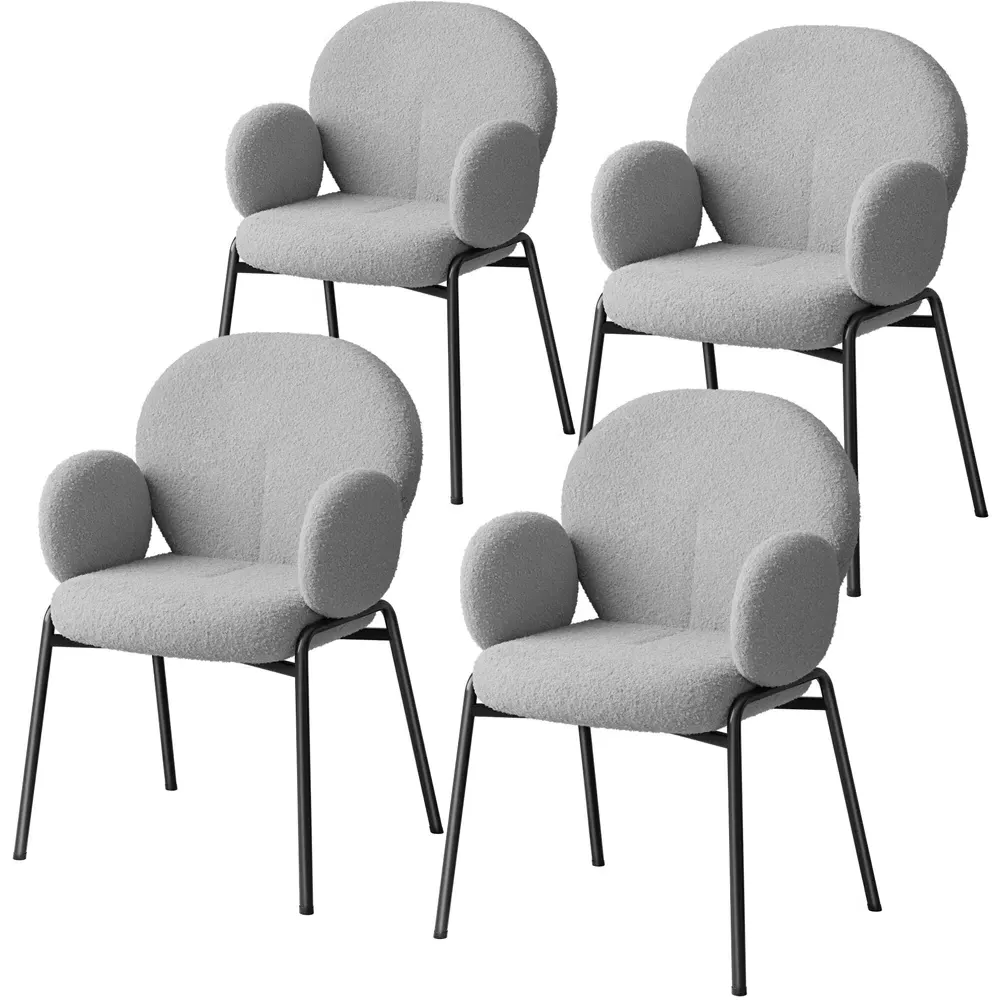 Set of 4 Padded Dining Chairs - Grey, Boucle