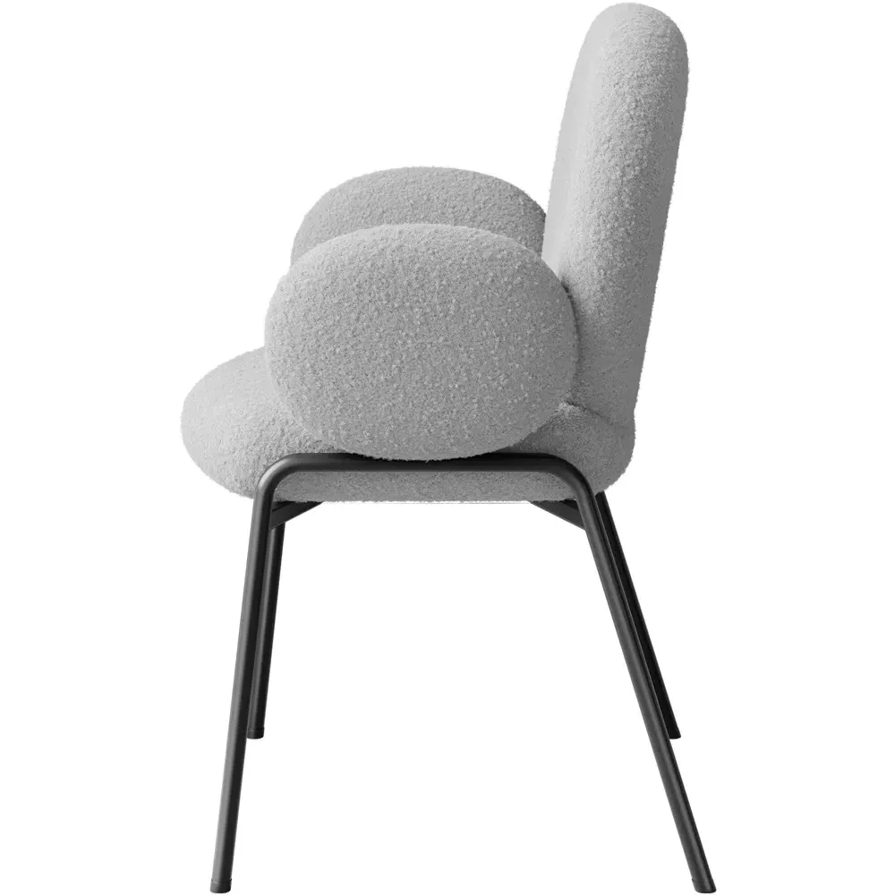 Set of 4 Padded Dining Chairs - Grey, Boucle