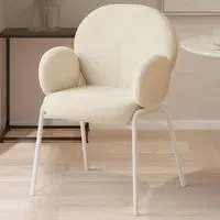 Set of 4 Padded Dining Chairs with Armrests - Cream, Boucle