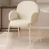 Set of 4 Padded Dining Chairs with Armrests - Cream, Boucle