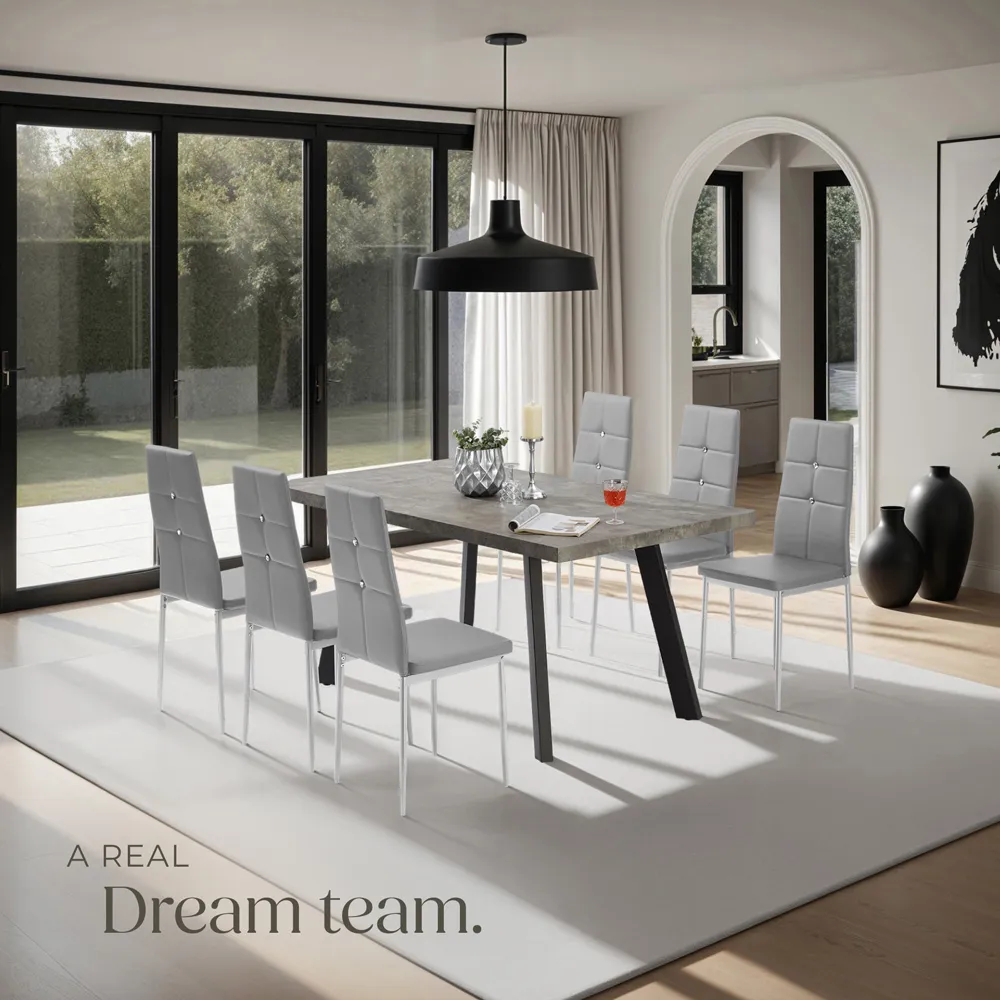 Set of 4 Rhinestone Dining Chairs - Grey, Faux Leather