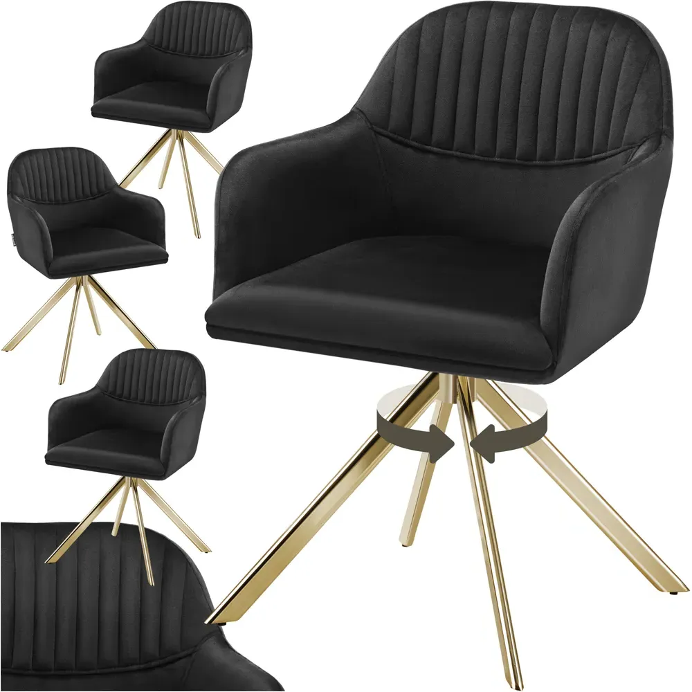 Set of 4 Swivel Accent Armchairs - Black, Velvet