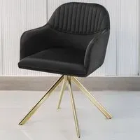 Set of 4 Swivel Accent Armchairs - Black, Velvet