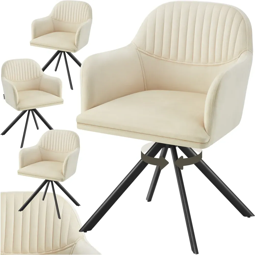 Set of 4 Swivel Accent Armchairs - Cream, Velvet