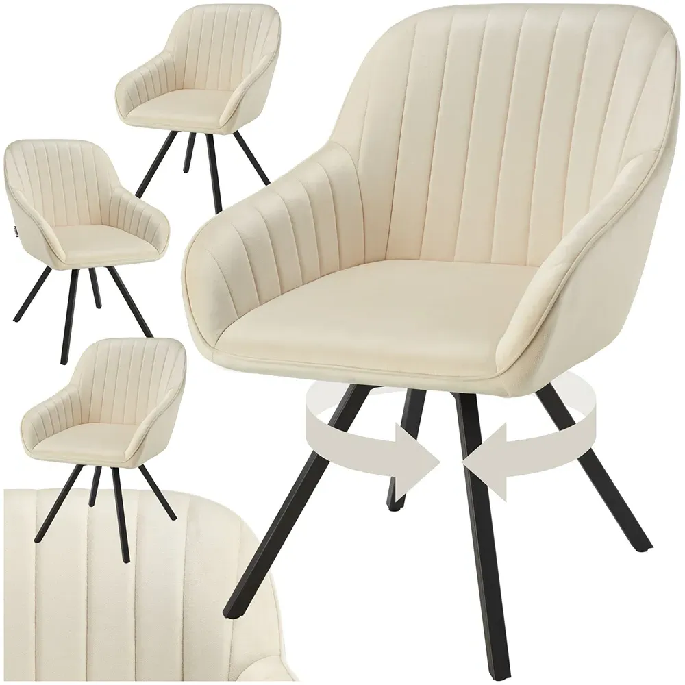 Set of 4 Swivel Lounge Armchairs - Cream, Velvet