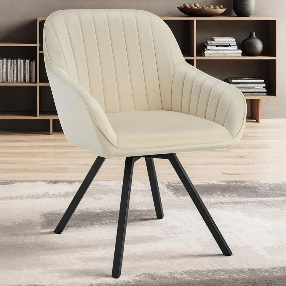 Set of 4 Swivel Lounge Armchairs - Cream, Velvet image