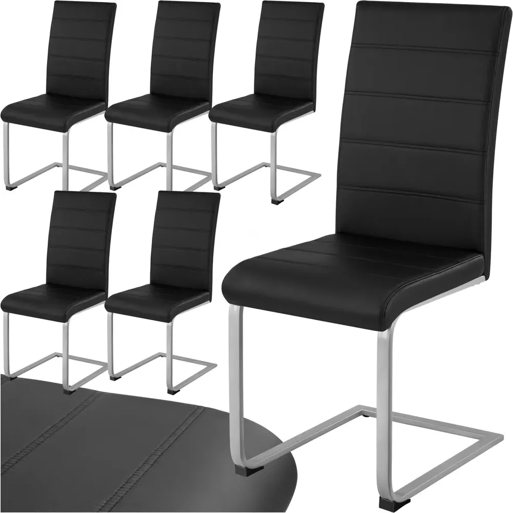 Set of 6 Cantilever High Backrest Dining Chairs - Black