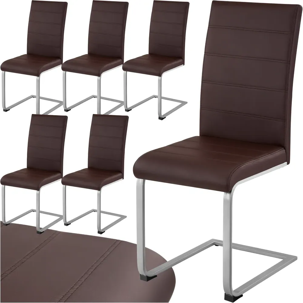 Set of 6 Cantilever High Backrest Dining Chairs - Brown