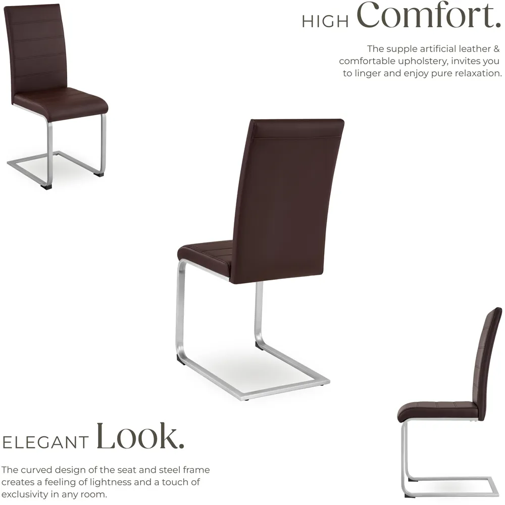 Set of 6 Cantilever High Backrest Dining Chairs - Brown