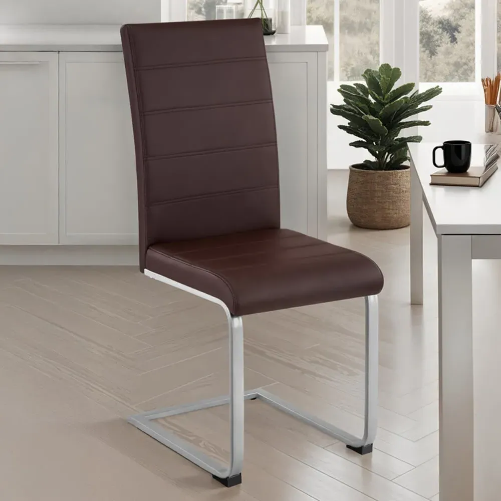 Set of 6 Cantilever High Backrest Dining Chairs - Brown