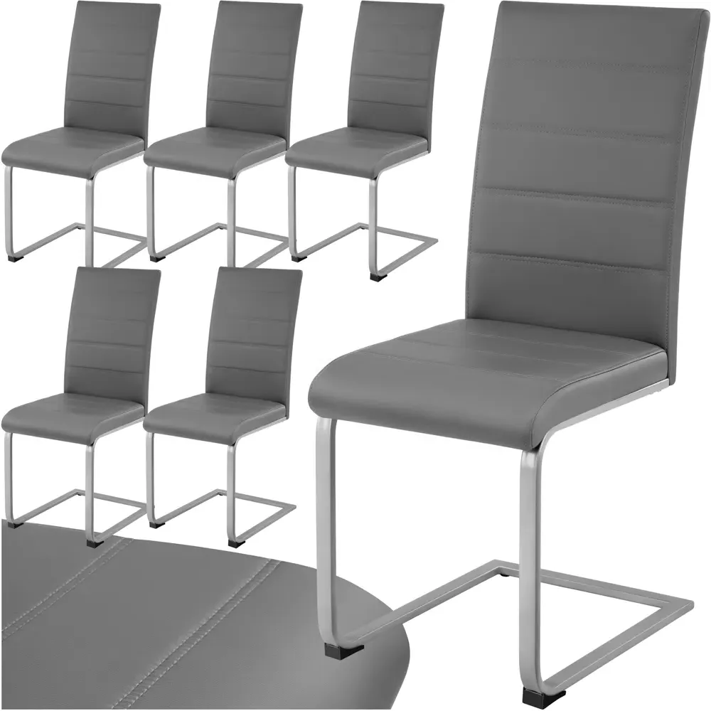 Set of 6 Cantilever High Backrest Dining Chairs - Grey