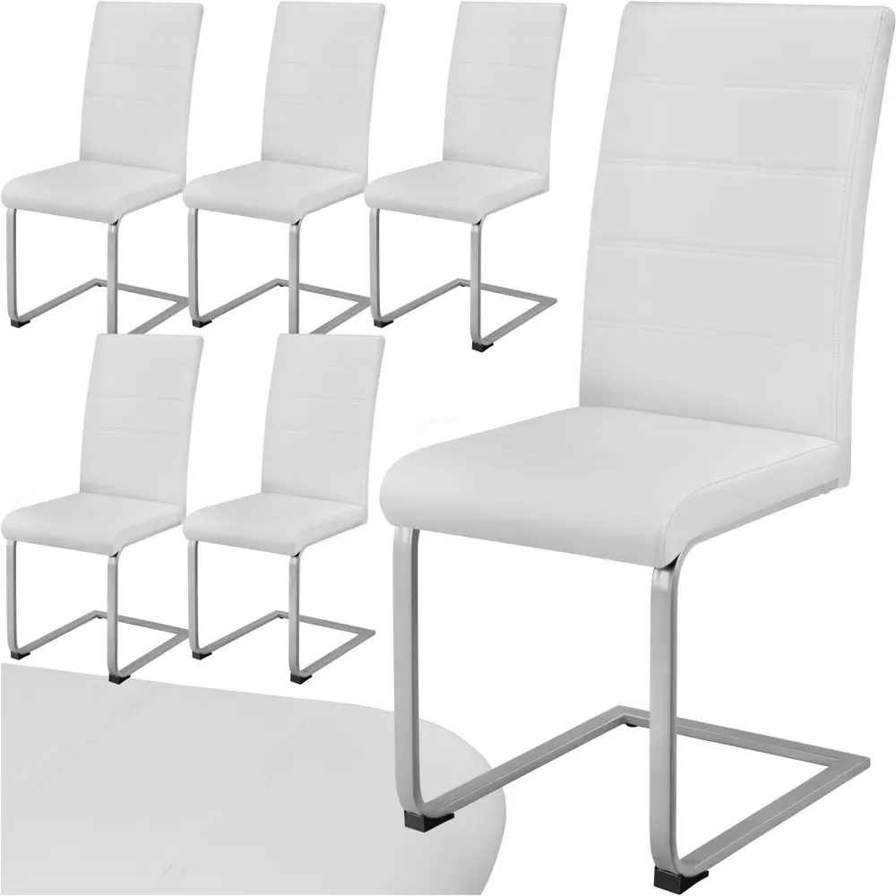 Set of 6 Cantilever High Backrest Dining Chairs - White