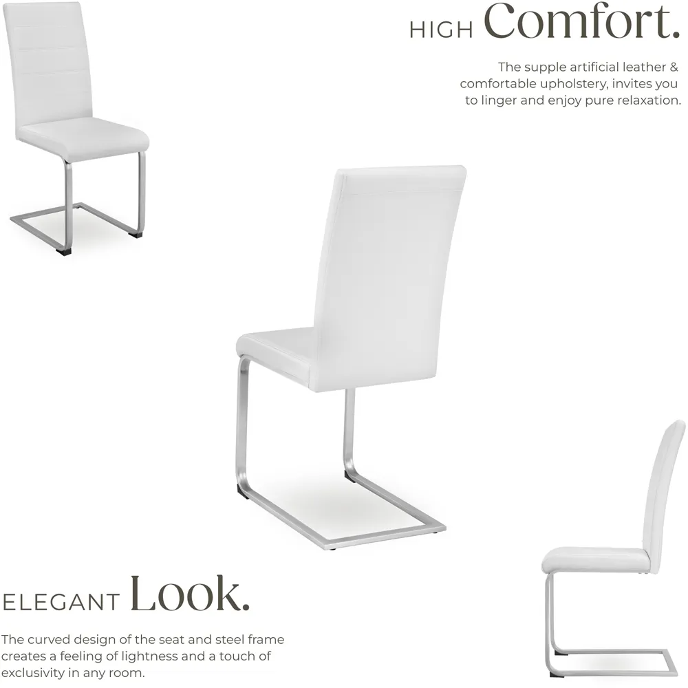 Set of 6 Cantilever High Backrest Dining Chairs - White