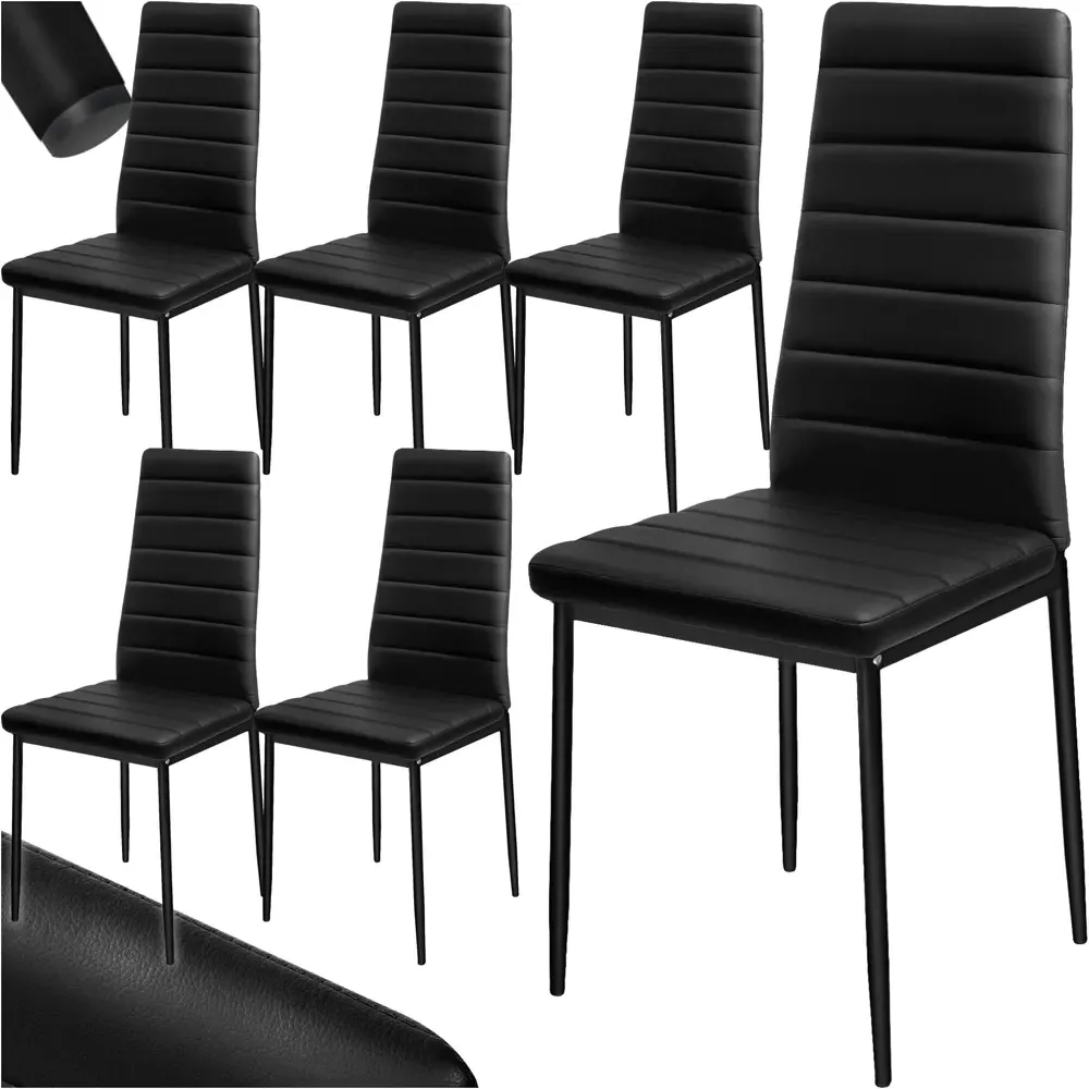 Set of 6 High Backrest Padded Dining Chairs - Black